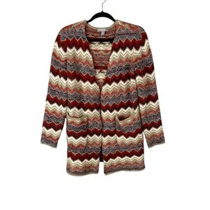 Chicos By Design Chevron Open Front Cardigan Sweater Multicolor Knit Size S